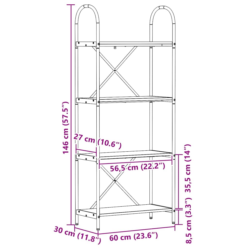 Bücherregal 4 Ebenen 60 x 30 x 146 cm Holzwerkstoff Altholz