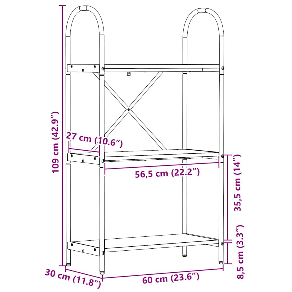 Bücherregal 3 Ebenen 60 x 30 x 109 cm Holzwerkstoff Altholz