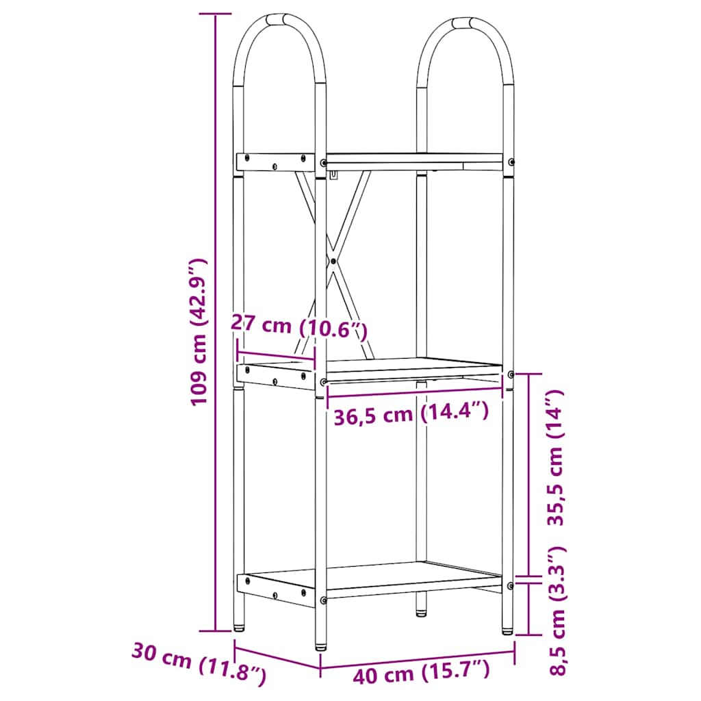 Bücherregal 3 Ebenen 40 x 30 x 109 cm Holzwerkstoff
