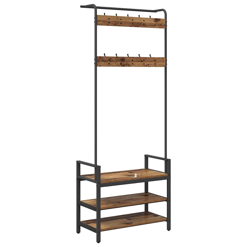 Kleiderständer mit Regal Altholz 75 x 34 x 184 cm Holzwerkstoff