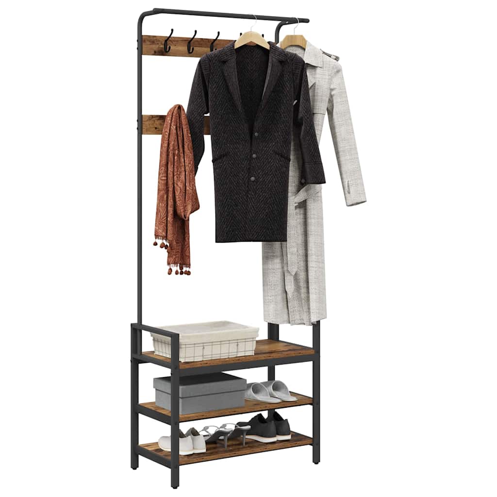 Kleiderständer mit Regal Altholz 75 x 34 x 184 cm Holzwerkstoff