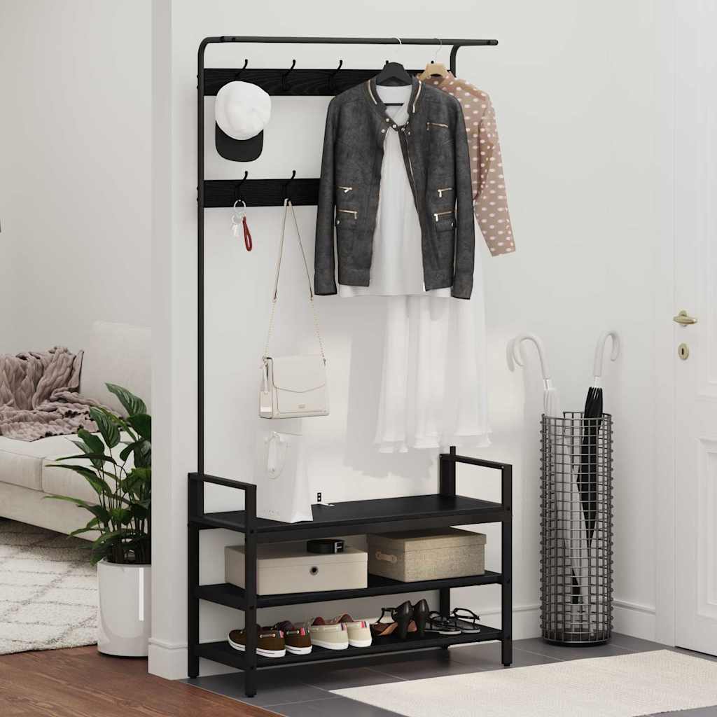 Kleiderständer mit Regal Schwarz Eichen-Optik 95 x 34 x 184 cm