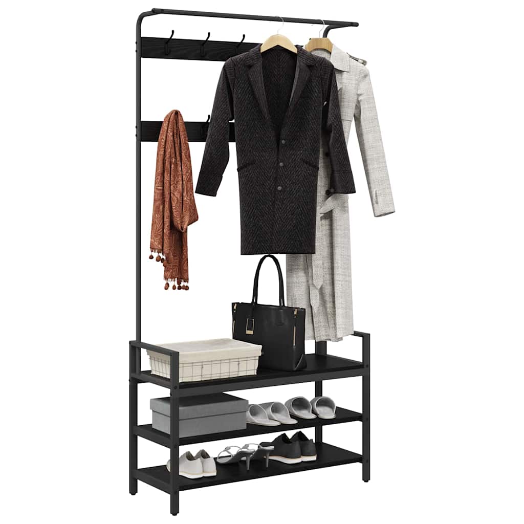 Kleiderständer mit Regal Schwarz Eichen-Optik 95 x 34 x 184 cm