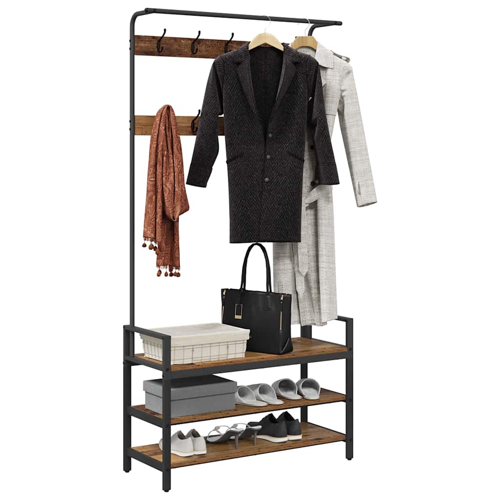 Kleiderständer mit Regal Altholz 95 x 34 x 184 cm Holzwerkstoff