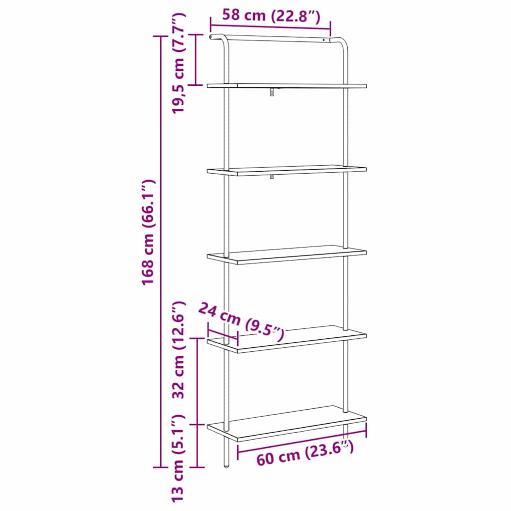 Bücherregal 5 Ebenen 60 x 24 x 168 cm Holzwerkstoff