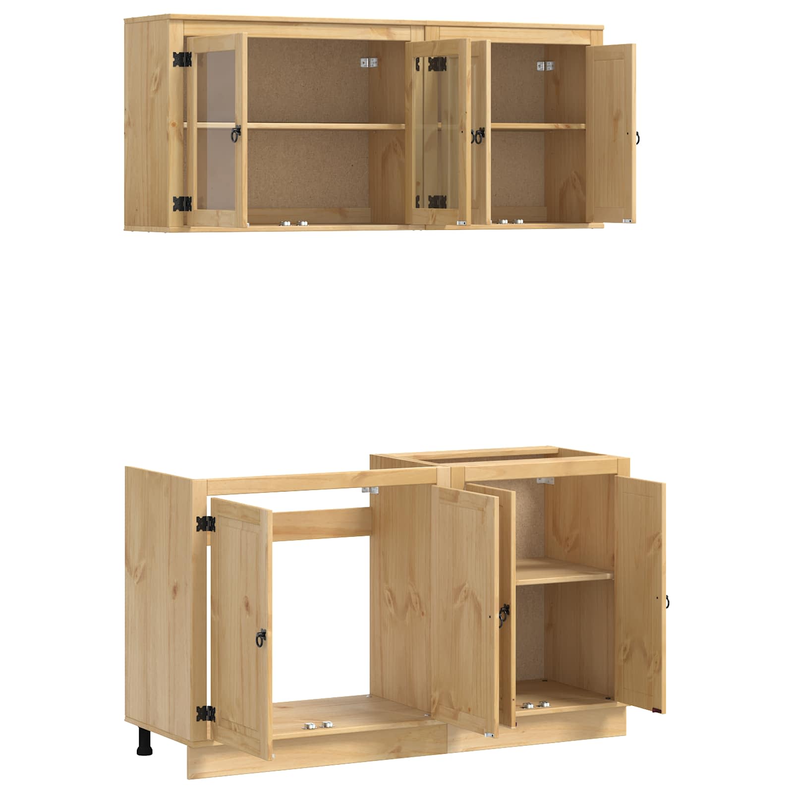 Schrank mit Regal SKI 4 pcs Honigbraun Massives Kiefernholz