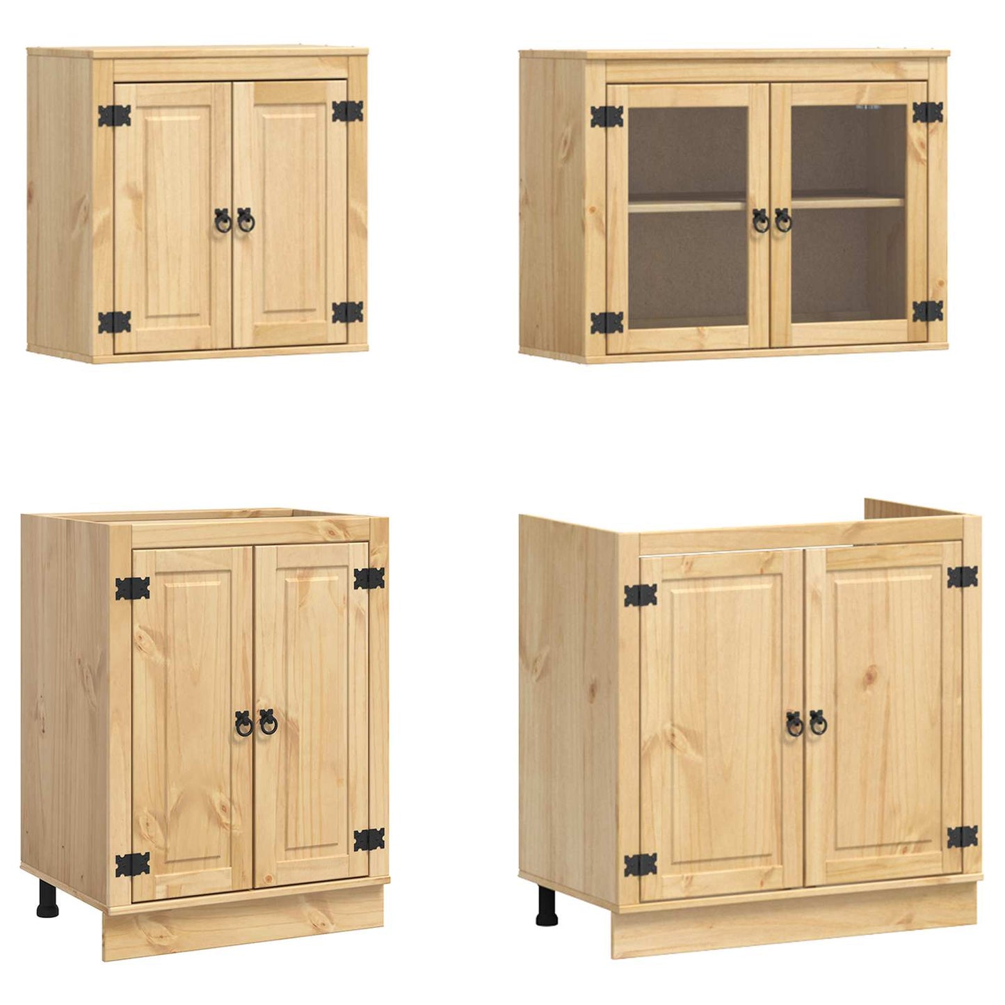 Schrank mit Regal SKI 4 pcs Honigbraun Massives Kiefernholz