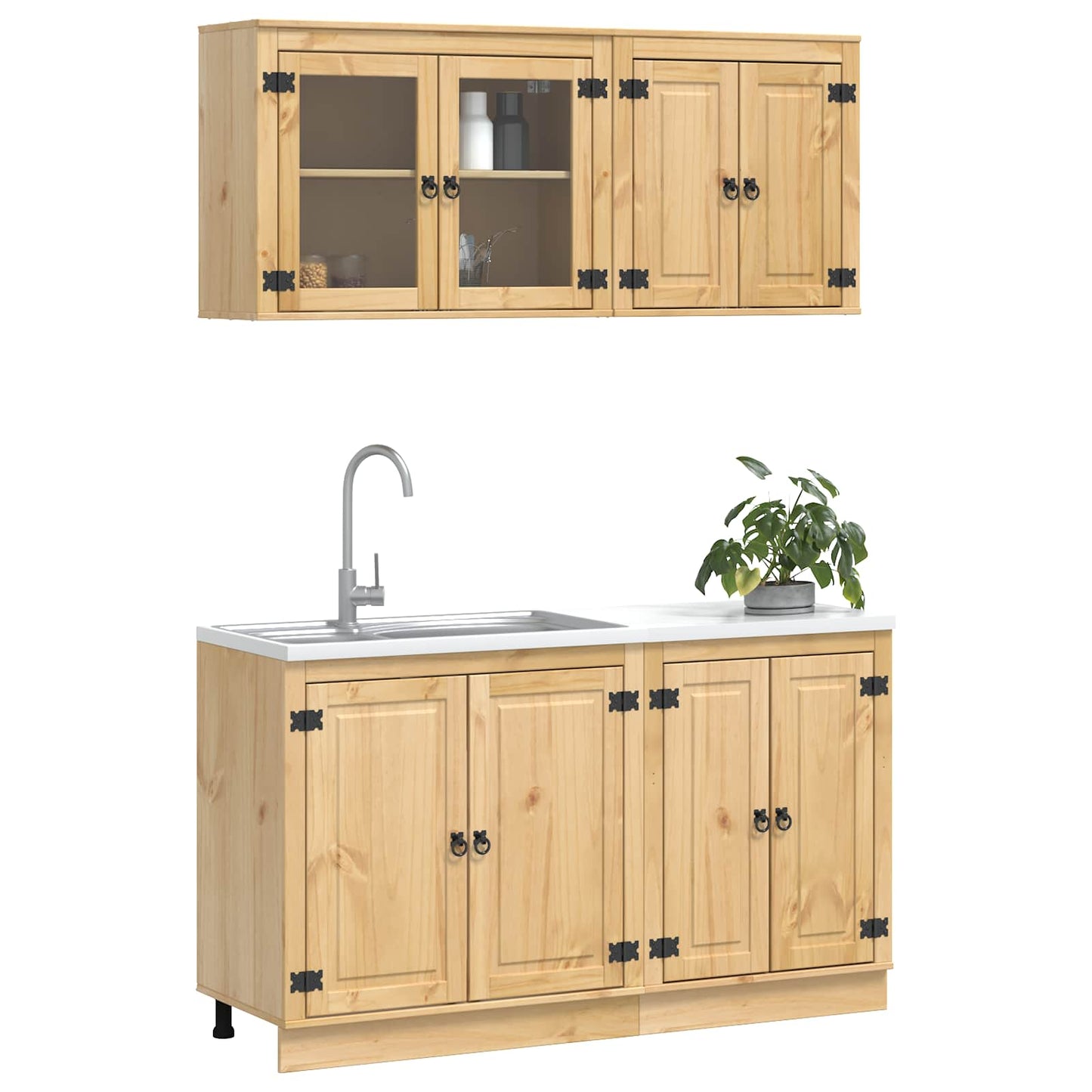 Schrank mit Regal SKI 4 pcs Honigbraun Massives Kiefernholz