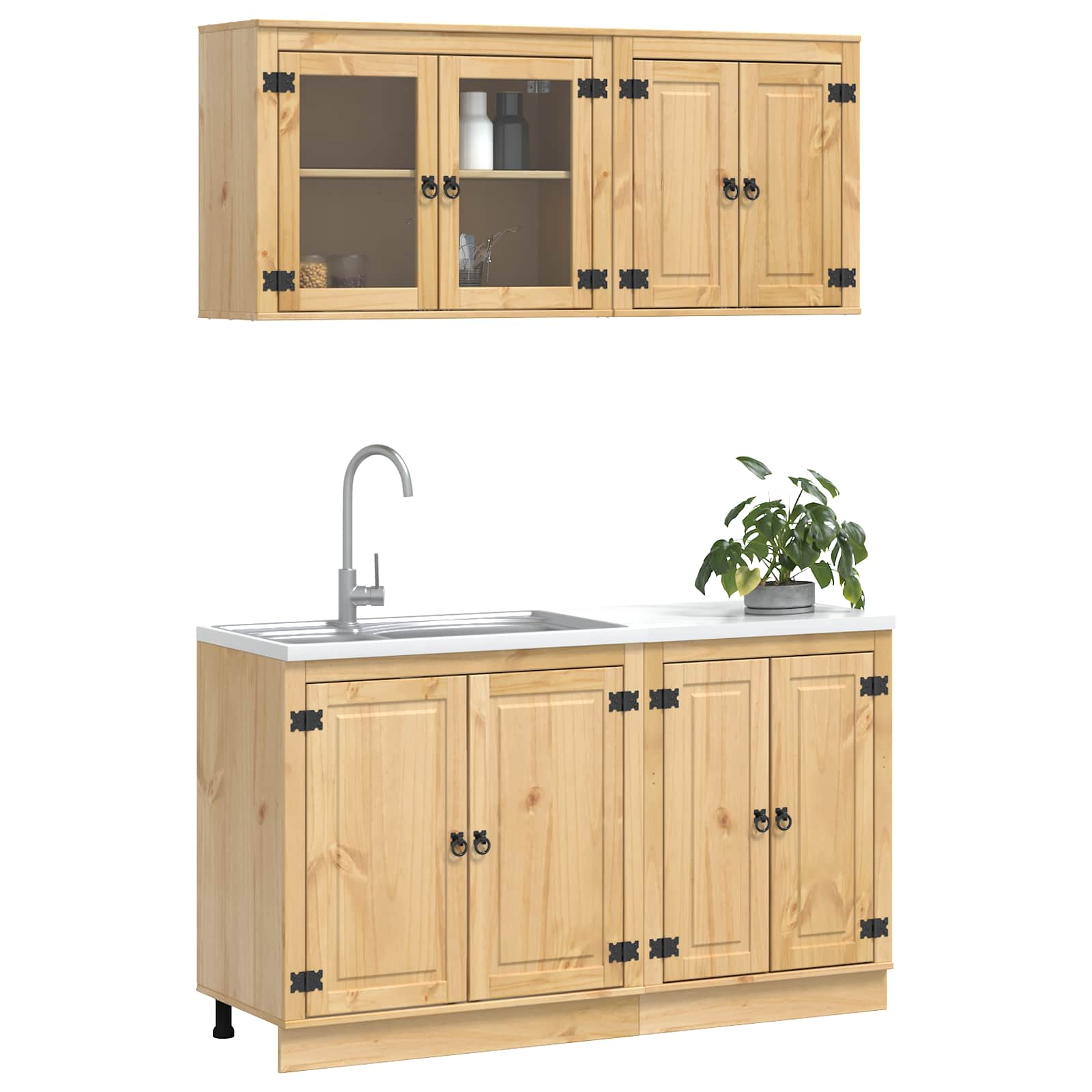 Schrank mit Regal SKI 4 pcs Honigbraun Massives Kiefernholz