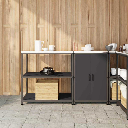 Küchenlager-Set mit Regal 2 pcs Schwarz Kaltgewalzter Stahl