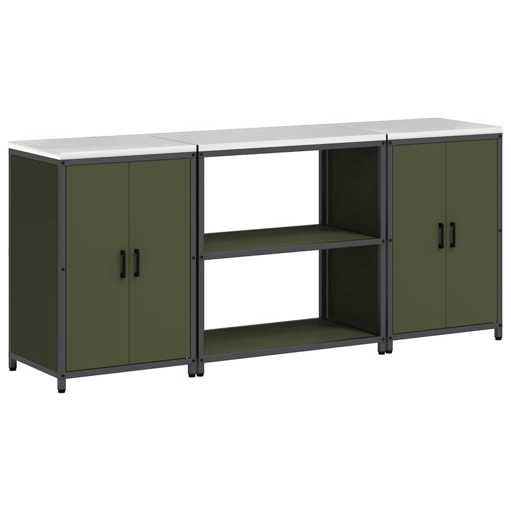 Küchenlager-Set mit Regal 3 pcs Olive Grün 210 x 50 x 92 cm
