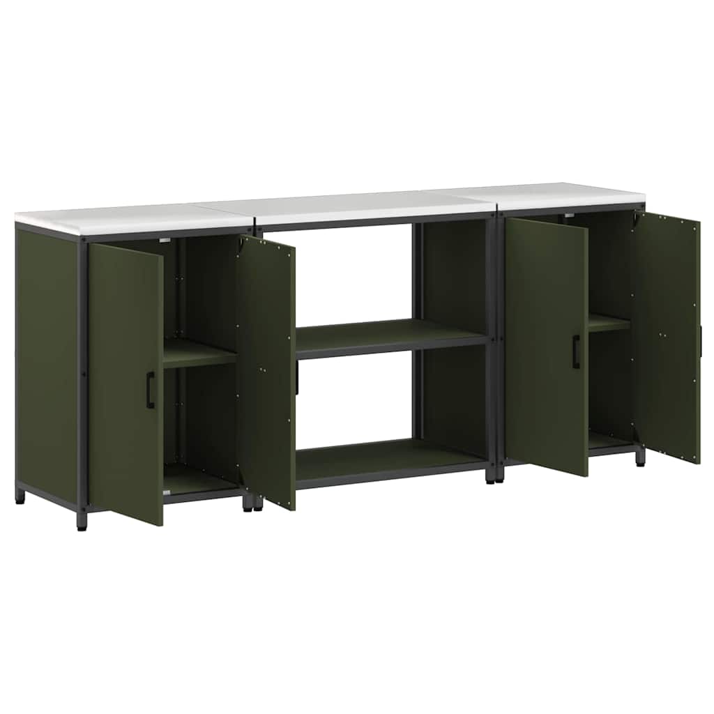 Küchenlager-Set mit Regal 3 pcs Olive Grün 210 x 50 x 92 cm