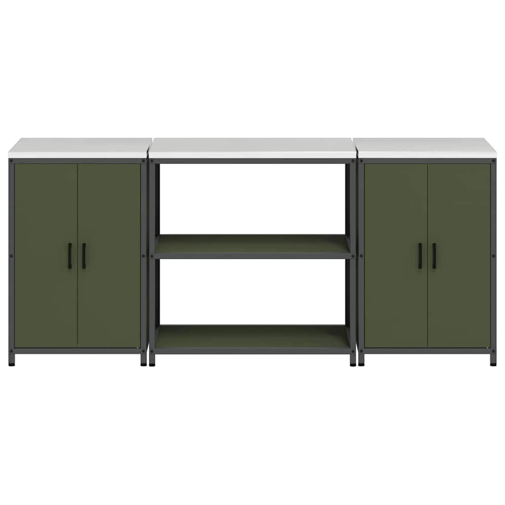 Küchenlager-Set mit Regal 3 pcs Olive Grün 210 x 50 x 92 cm