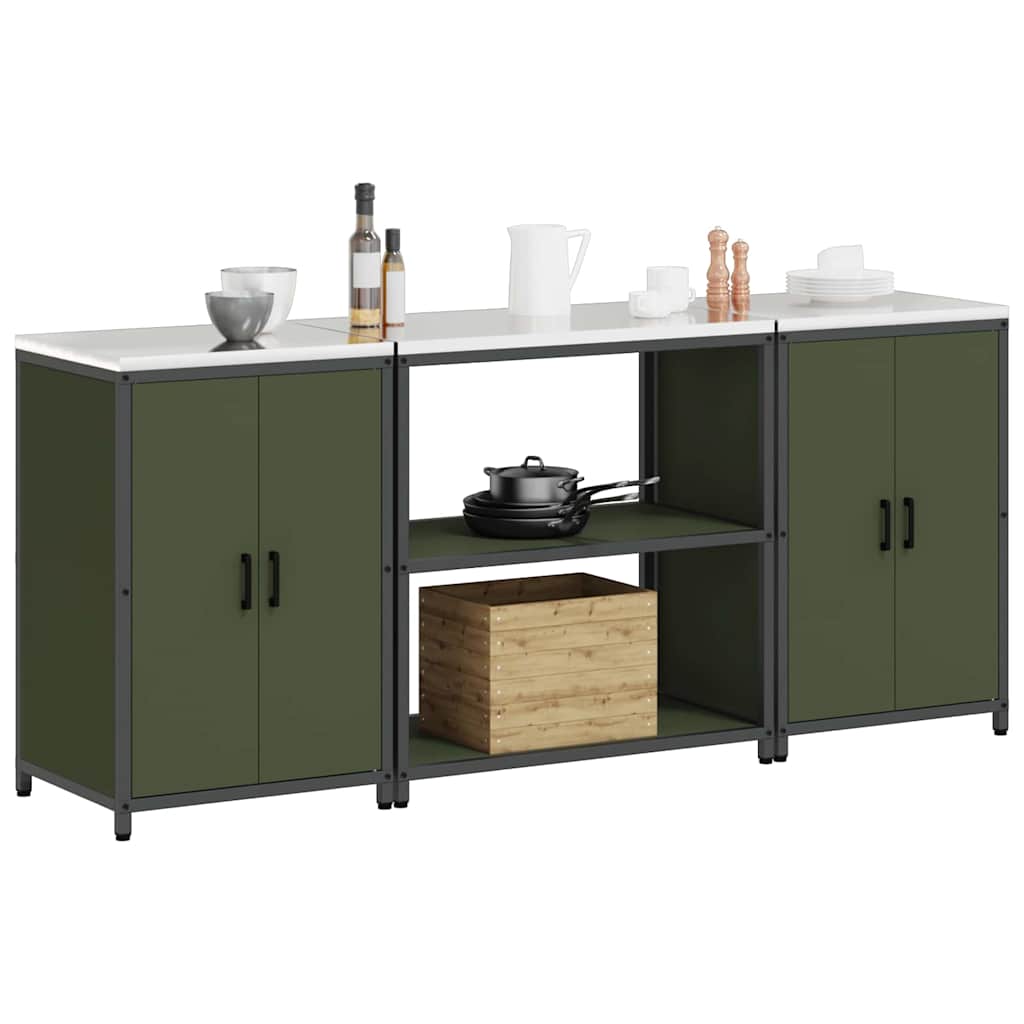 Küchenlager-Set mit Regal 3 pcs Olive Grün 210 x 50 x 92 cm