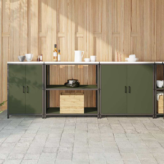 Küchenlager-Set mit Regal 3 pcs Olive Grün 240 x 50 x 92 cm