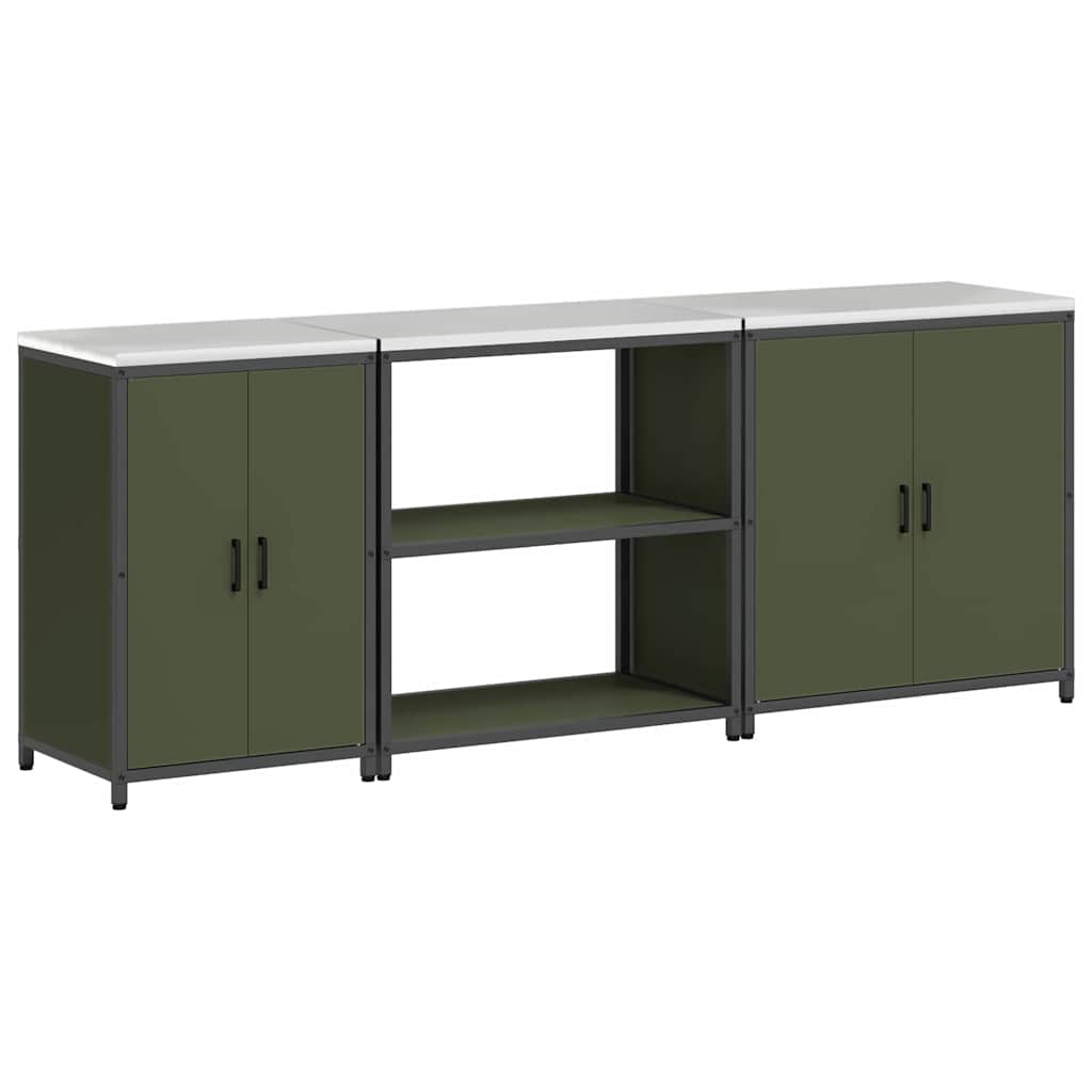 Küchenlager-Set mit Regal 3 pcs Olive Grün 240 x 50 x 92 cm