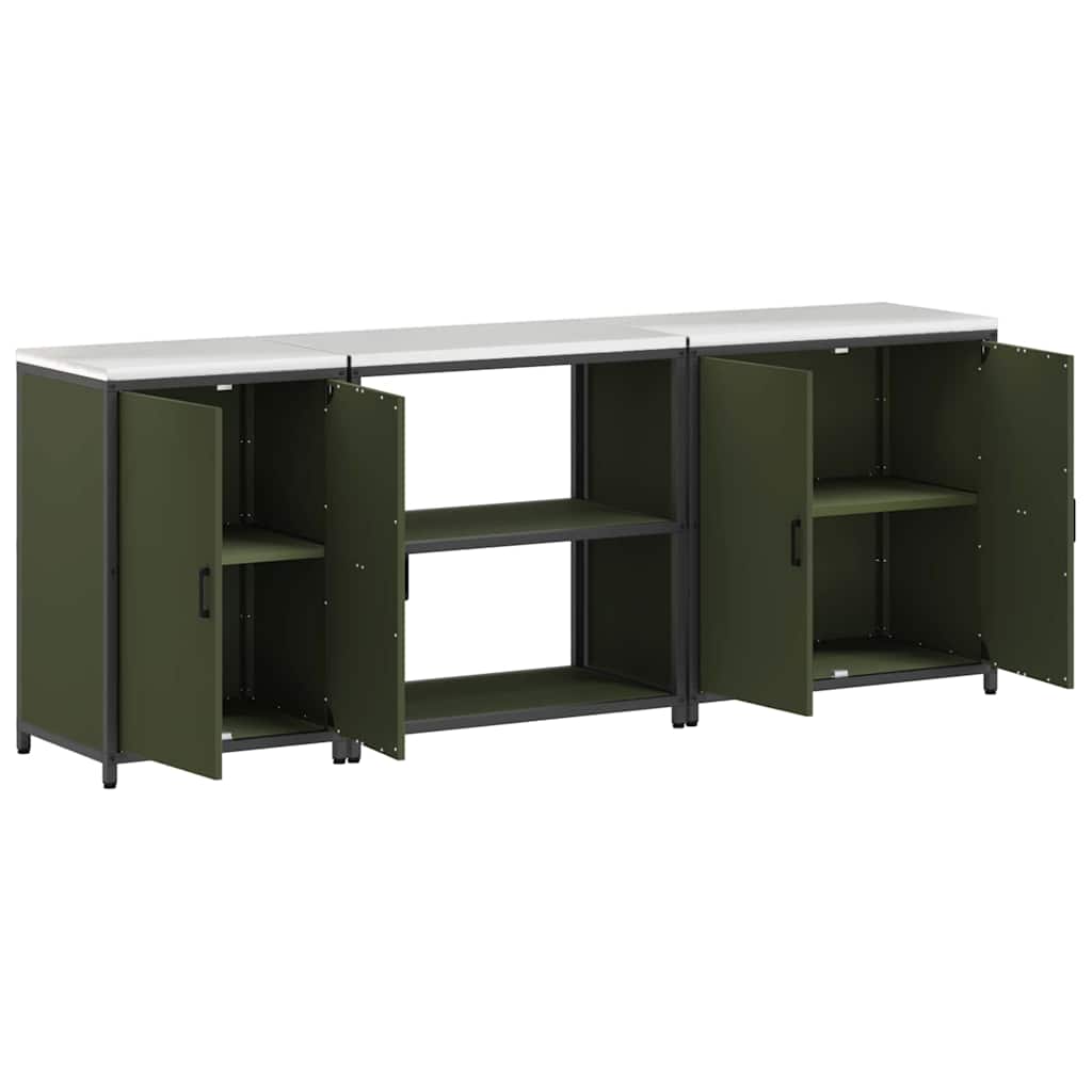 Küchenlager-Set mit Regal 3 pcs Olive Grün 240 x 50 x 92 cm