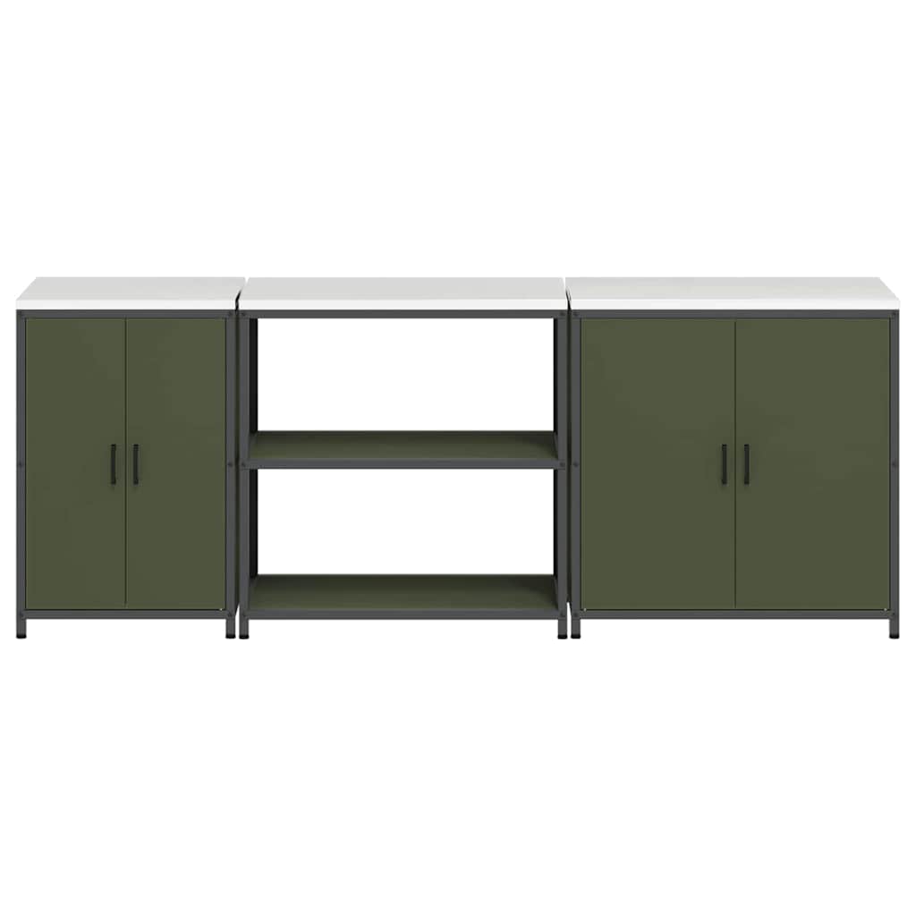 Küchenlager-Set mit Regal 3 pcs Olive Grün 240 x 50 x 92 cm