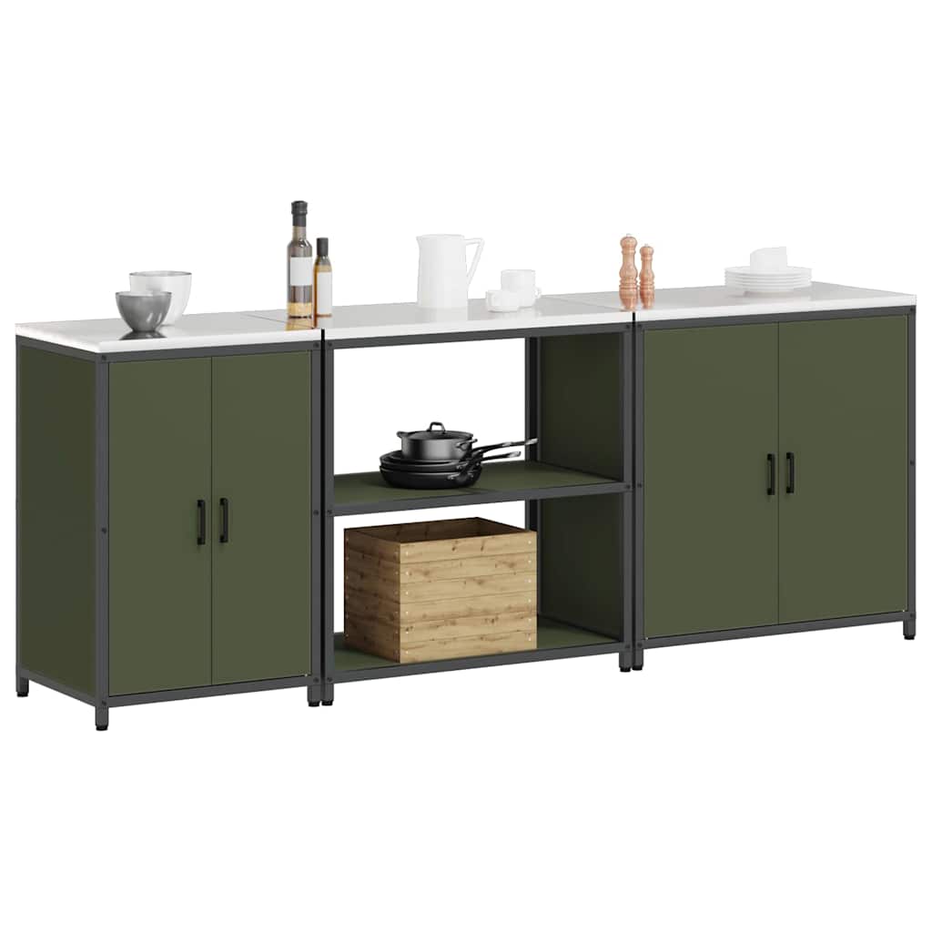 Küchenlager-Set mit Regal 3 pcs Olive Grün 240 x 50 x 92 cm