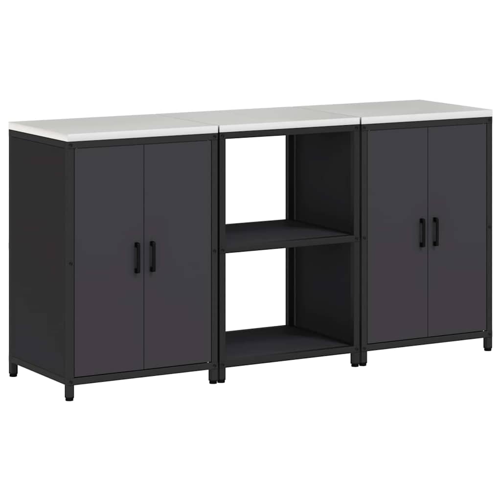 Küchenlager-Set mit Regal 3 pcs Schwarz 180 x 50 x 92 cm
