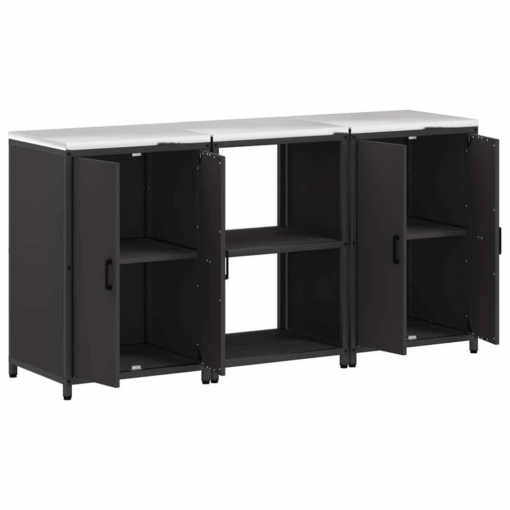 Küchenlager-Set mit Regal 3 pcs Schwarz 180 x 50 x 92 cm
