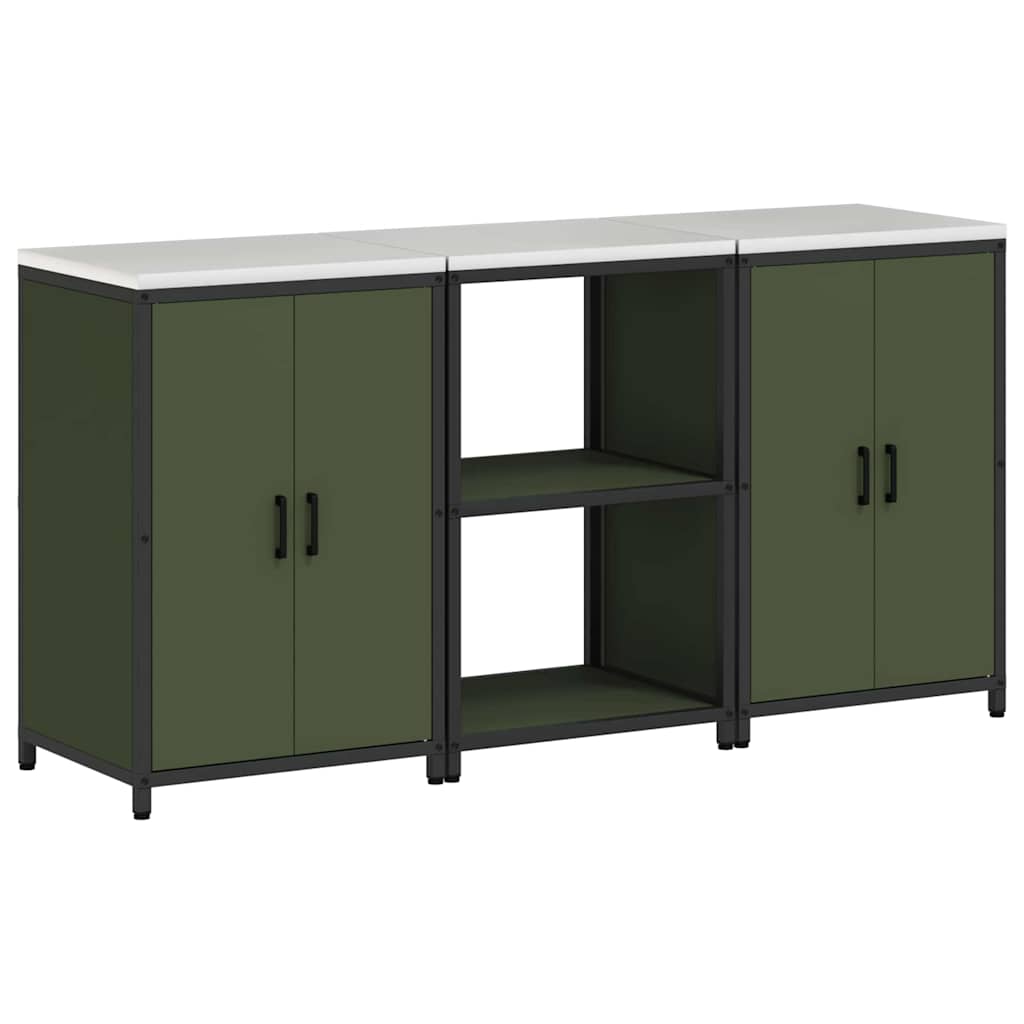 Küchenlager-Set mit Regal 3 pcs Olive Grün 180 x 50 x 92 cm