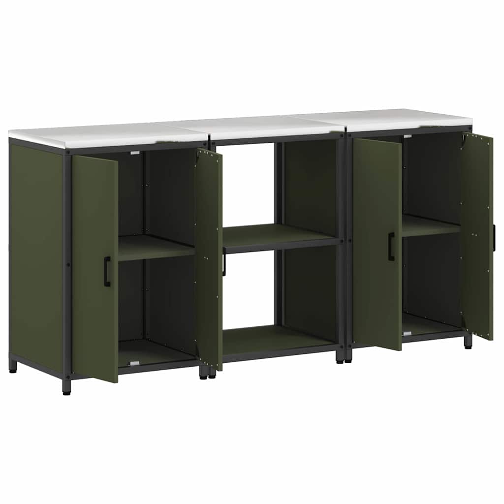 Küchenlager-Set mit Regal 3 pcs Olive Grün 180 x 50 x 92 cm