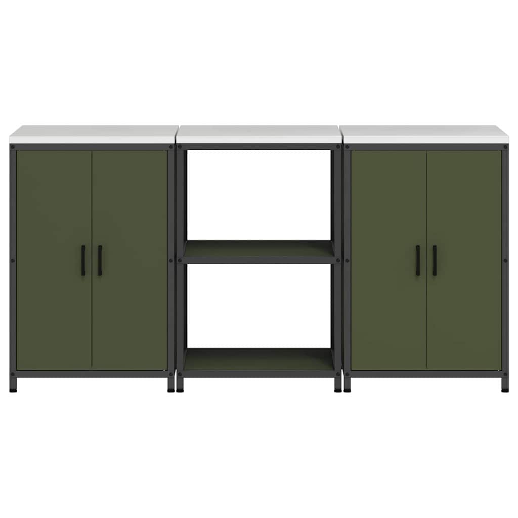 Küchenlager-Set mit Regal 3 pcs Olive Grün 180 x 50 x 92 cm