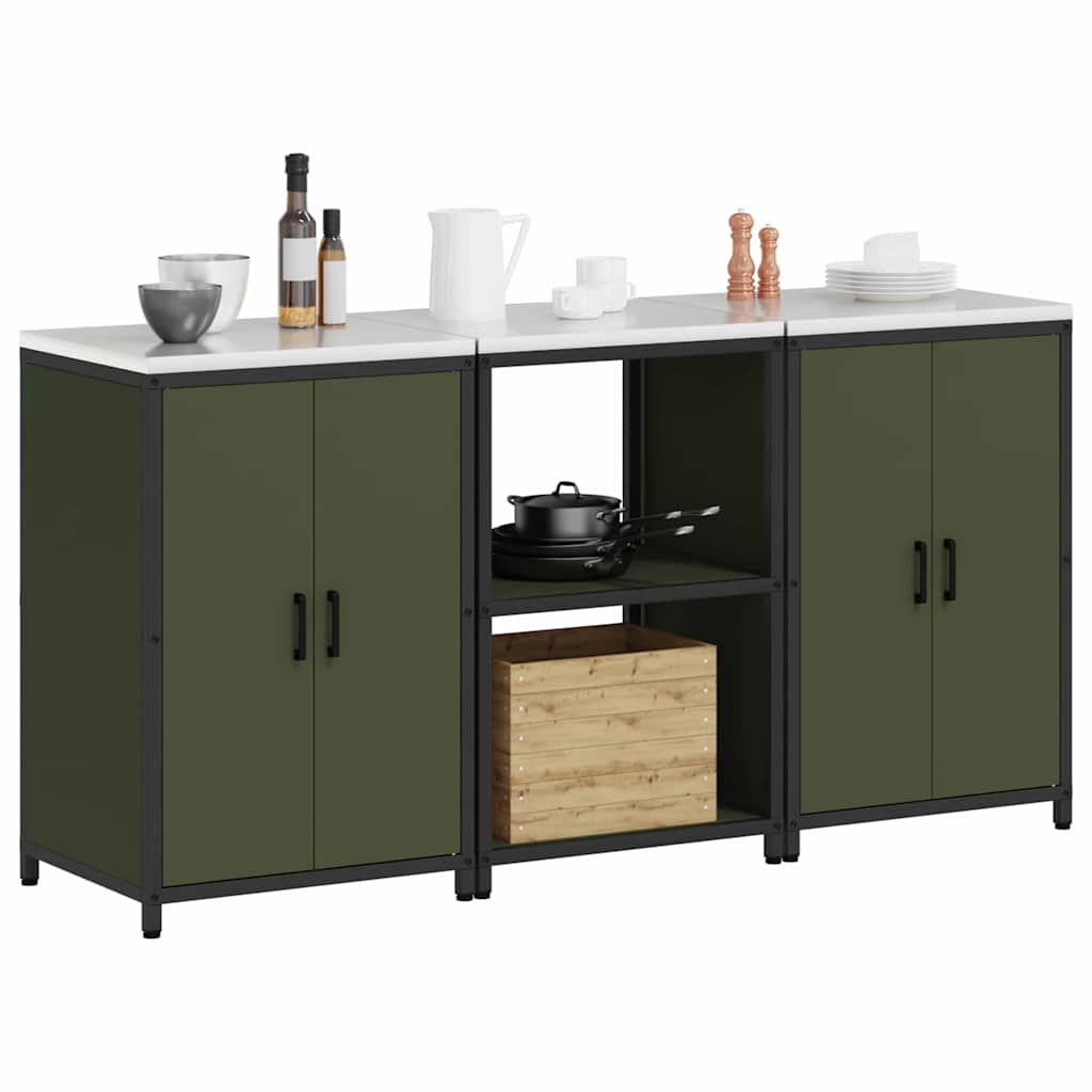 Küchenlager-Set mit Regal 3 pcs Olive Grün 180 x 50 x 92 cm