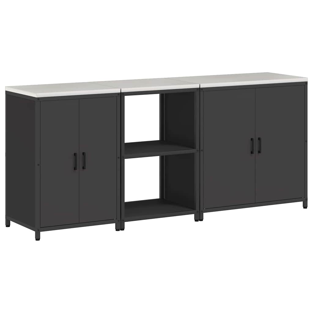 Küchenlager-Set mit Regal 3 pcs Schwarz 210 x 50 x 92 cm