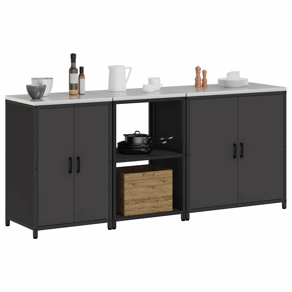 Küchenlager-Set mit Regal 3 pcs Schwarz 210 x 50 x 92 cm