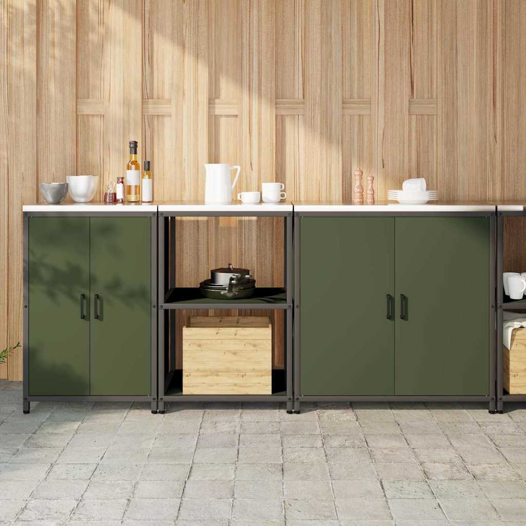 Küchenlager-Set mit Regal 3 pcs Olive Grün 210 x 50 x 92 cm