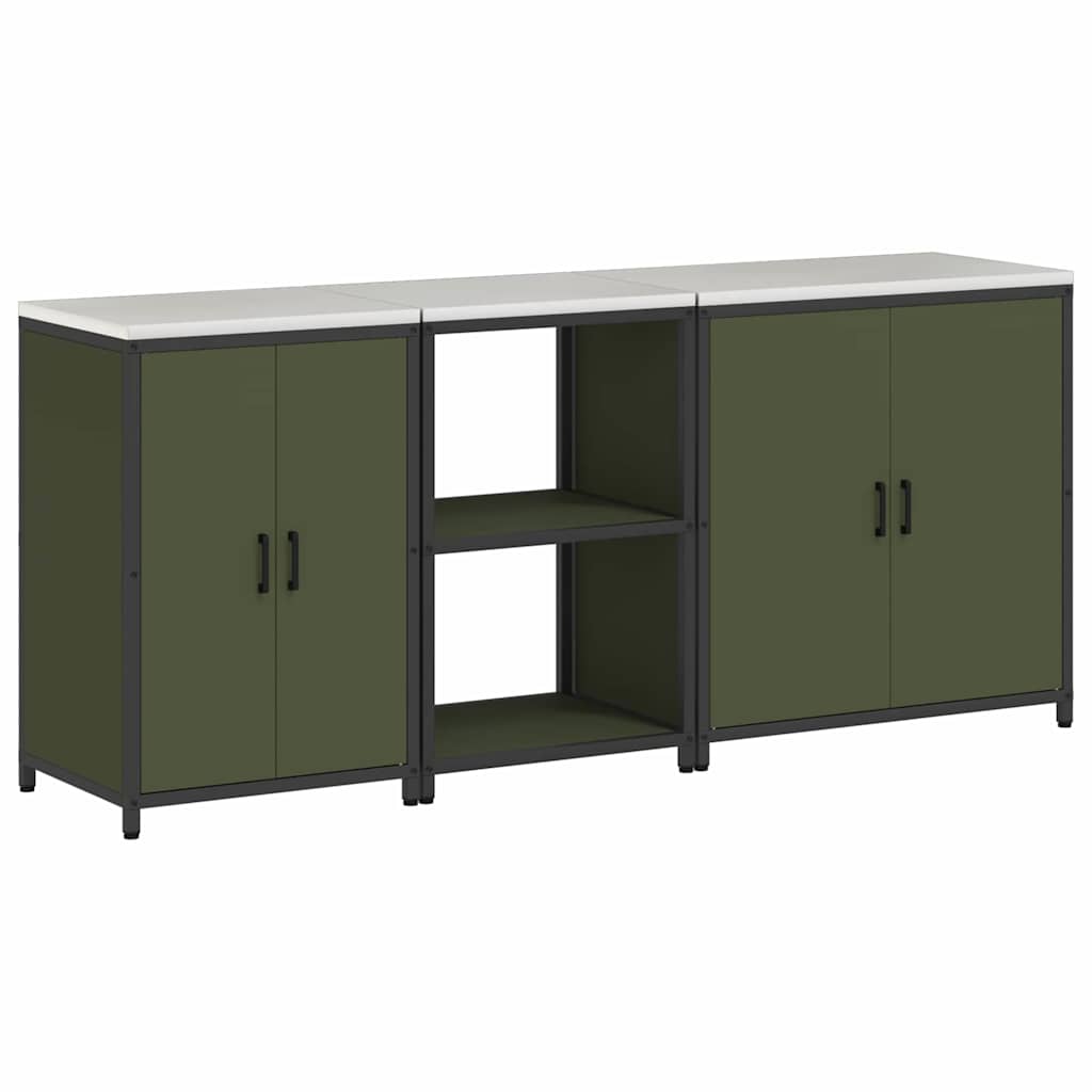 Küchenlager-Set mit Regal 3 pcs Olive Grün 210 x 50 x 92 cm