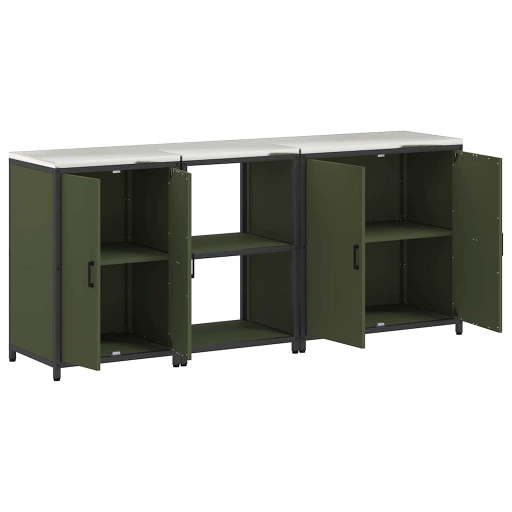 Küchenlager-Set mit Regal 3 pcs Olive Grün 210 x 50 x 92 cm