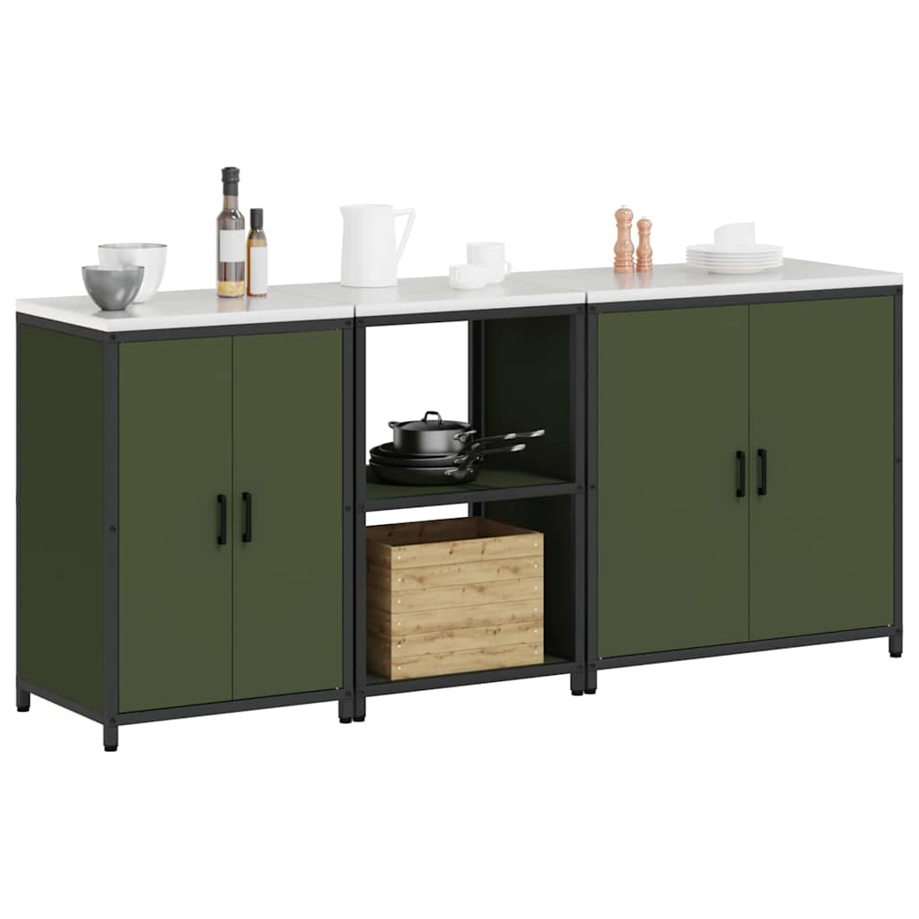 Küchenlager-Set mit Regal 3 pcs Olive Grün 210 x 50 x 92 cm
