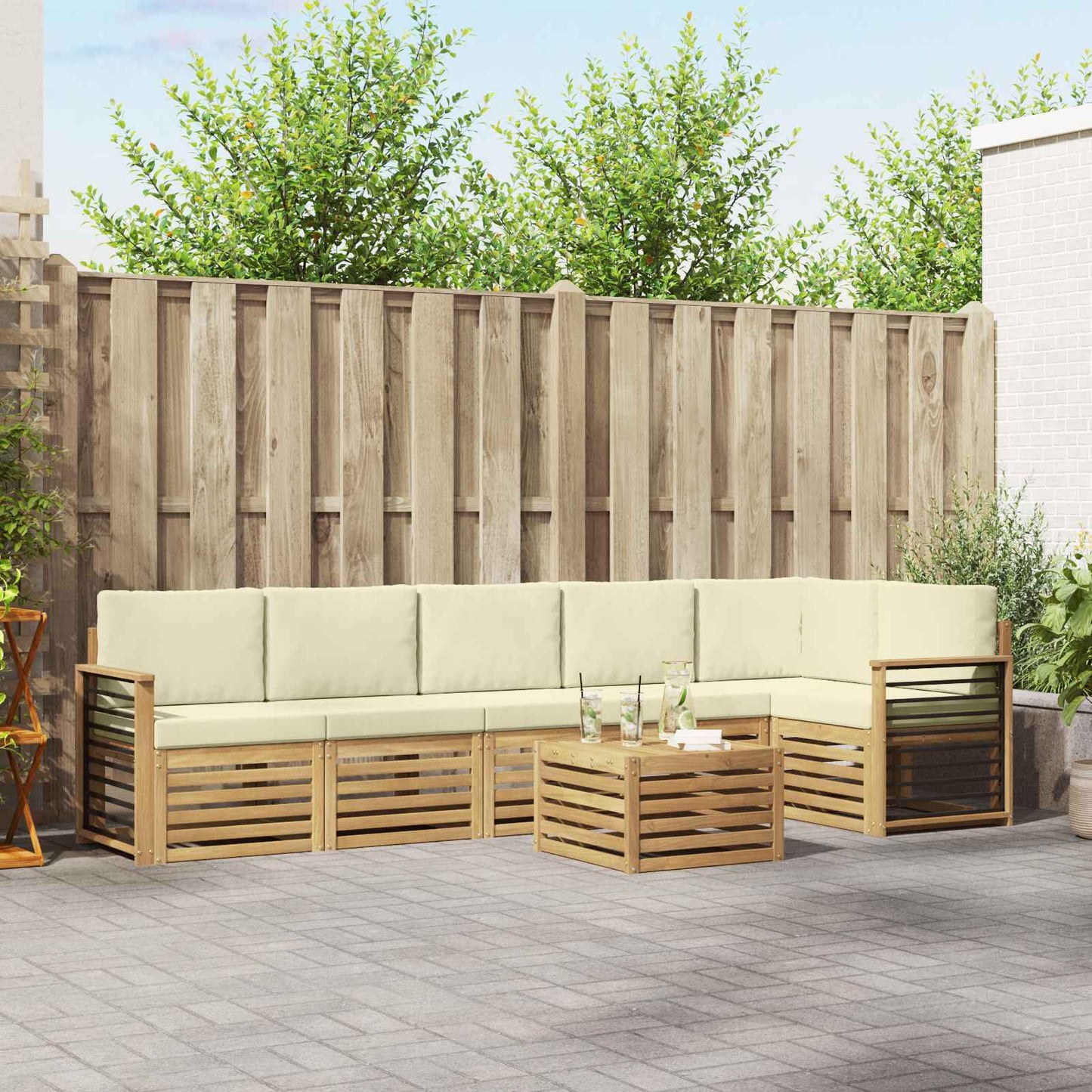 Outdoor-Sofagarnitur 7 stk. Weiß und Creme Polyester