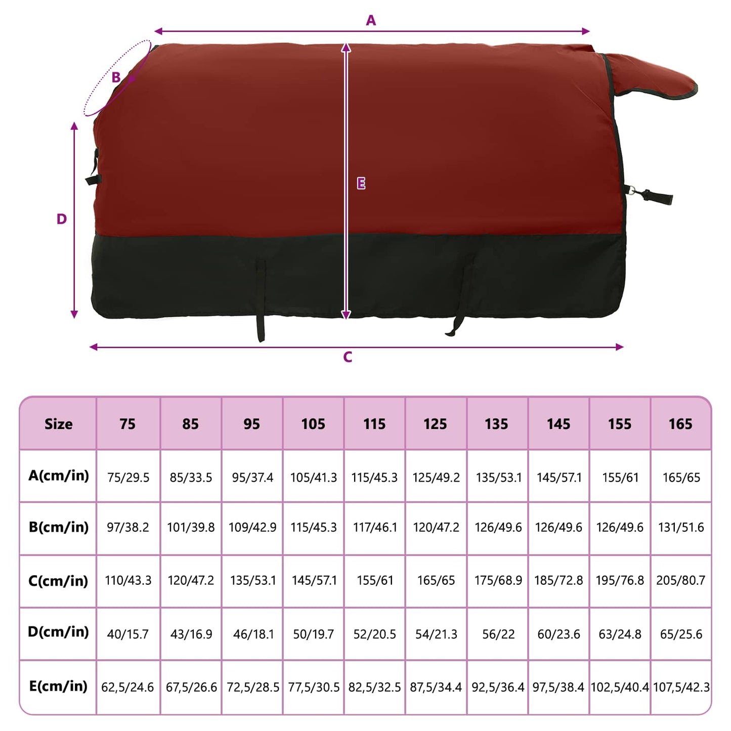 Pferdedecke Bordeaux und Schwarz 95 cm Polyester