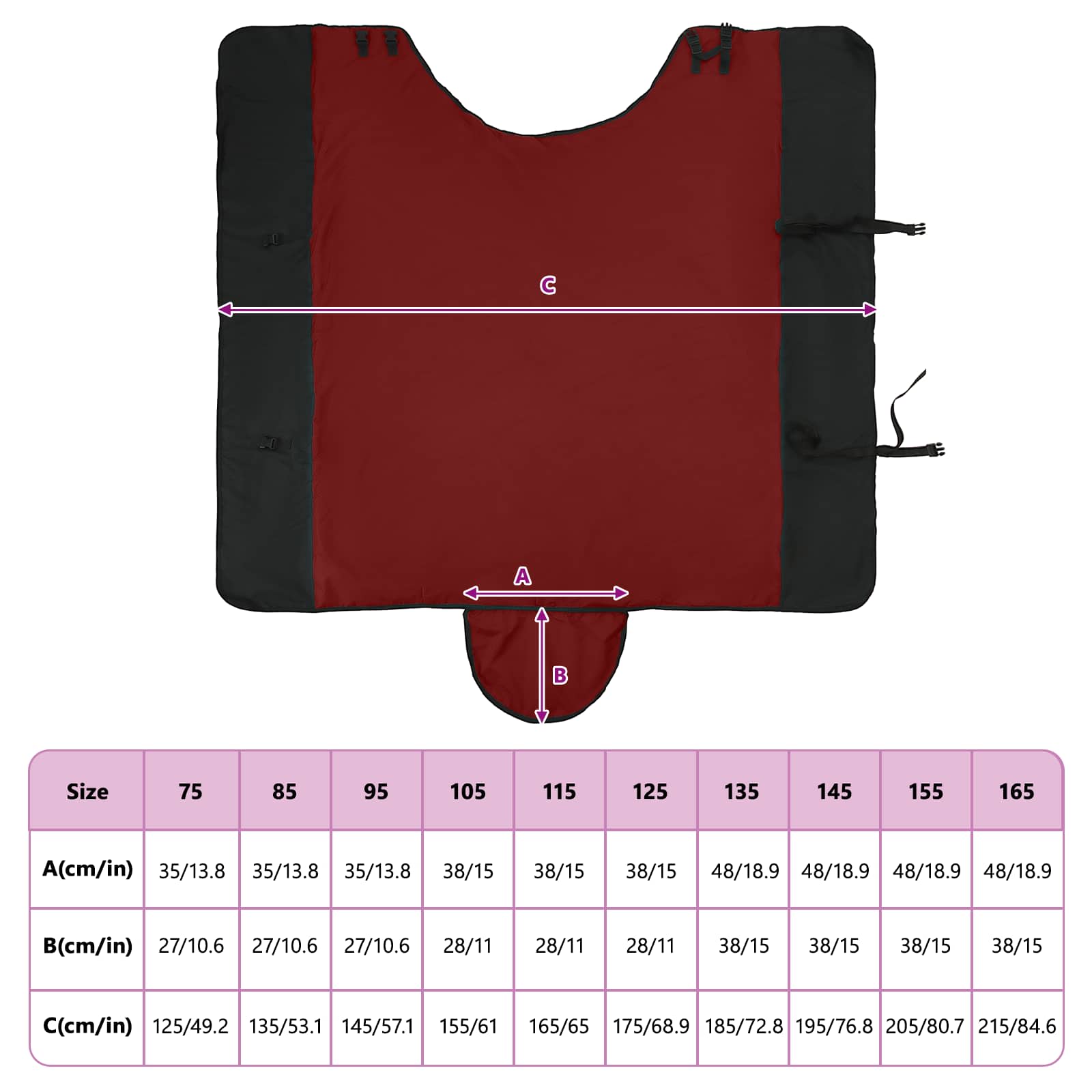 Pferdedecke Bordeaux und Schwarz 95 cm Polyester