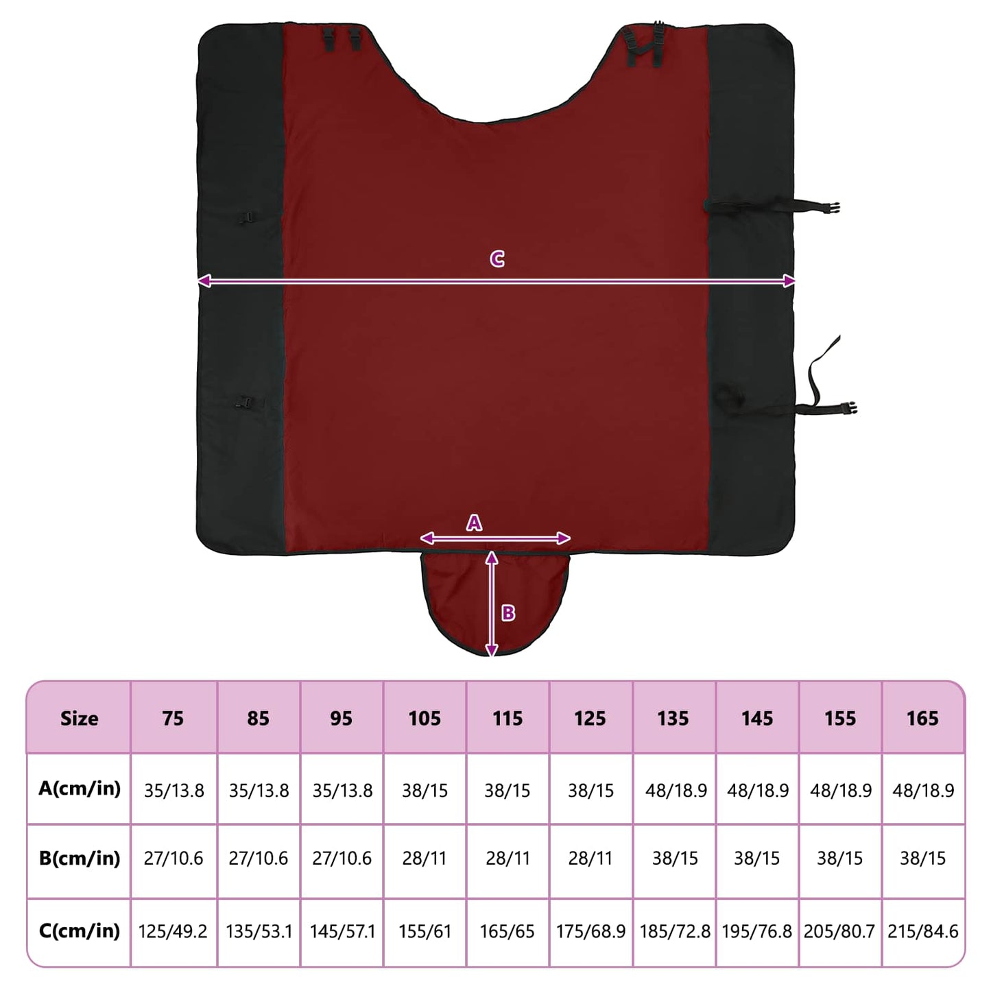 Pferdedecke Bordeaux und Schwarz 115 cm Polyester
