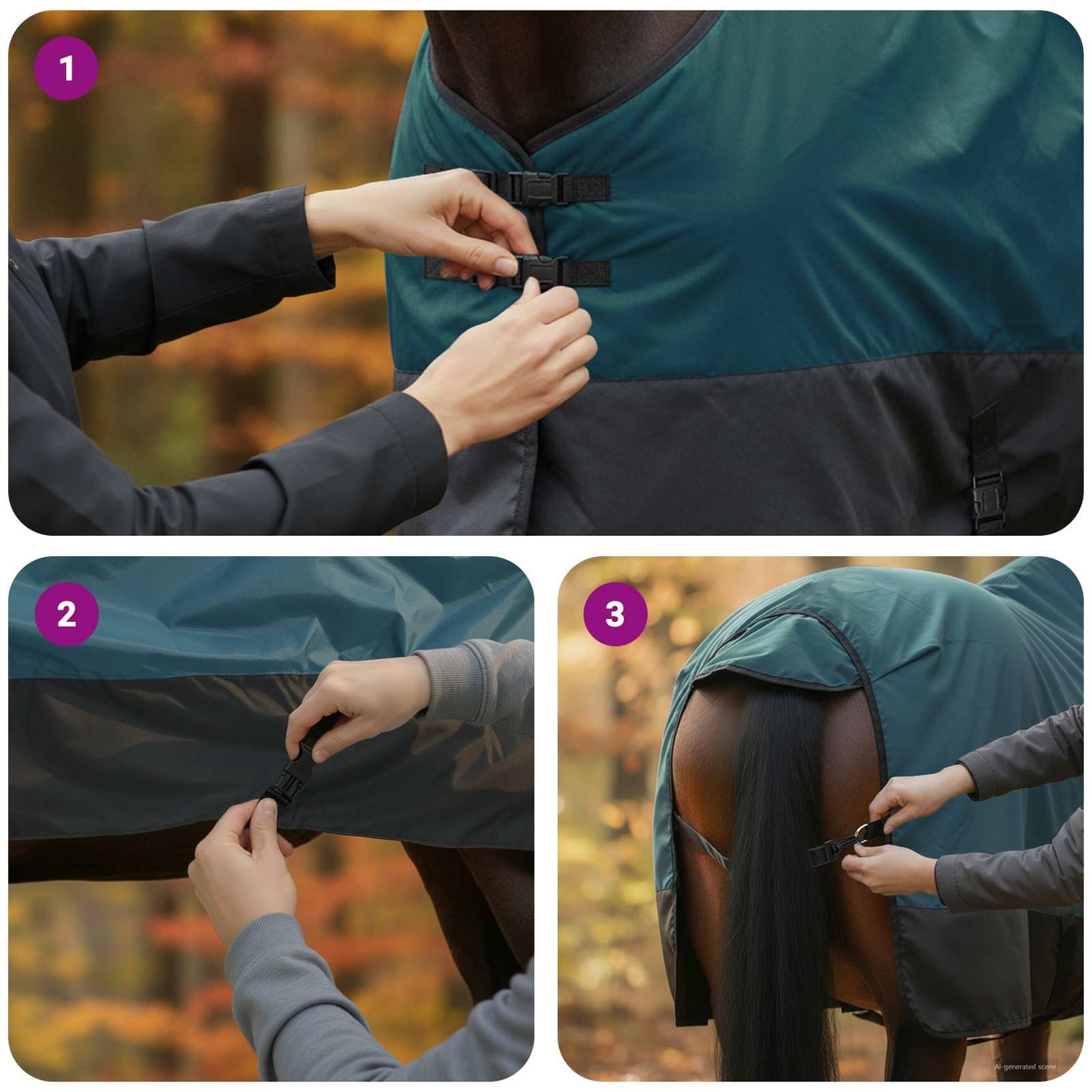 Pferdedecke Dunkelgrün und Schwarz 95 cm Polyester