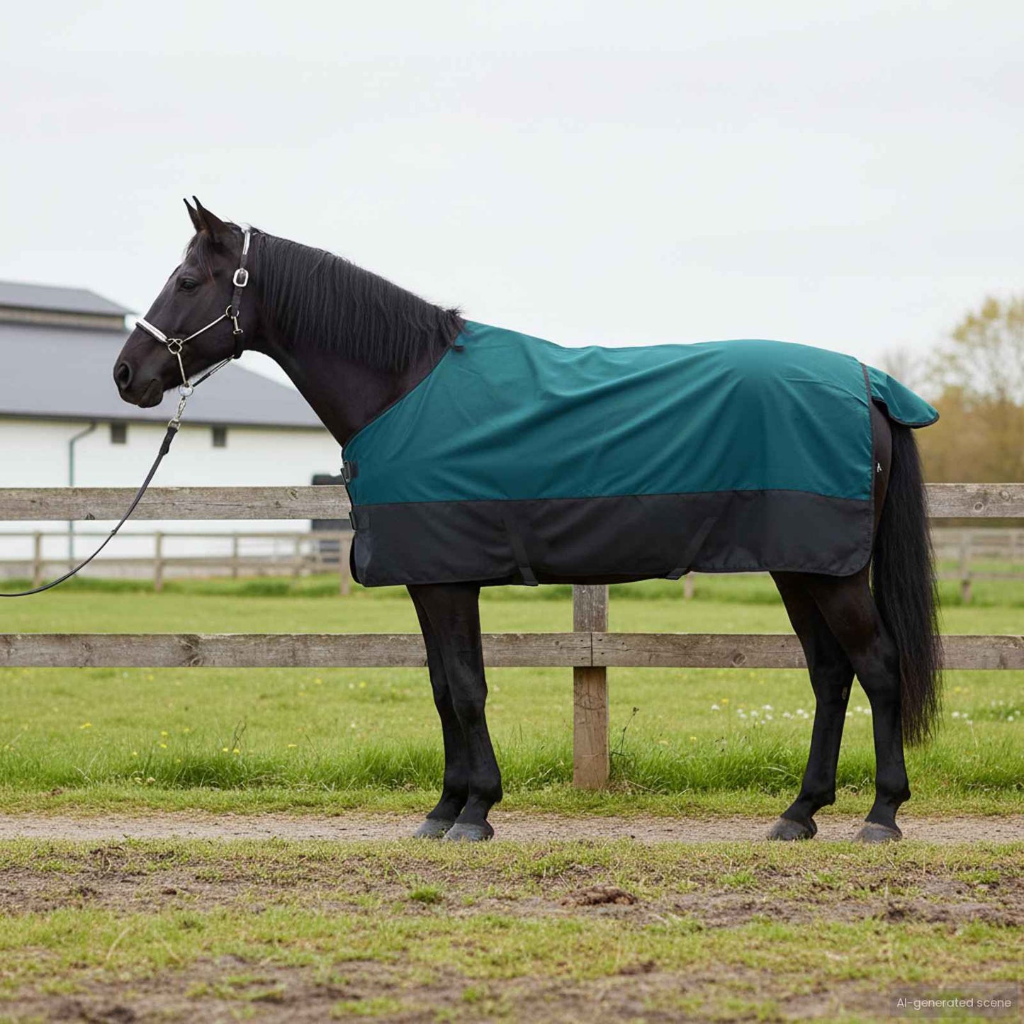 Pferdedecke Dunkelgrün und Schwarz 95 cm Polyester