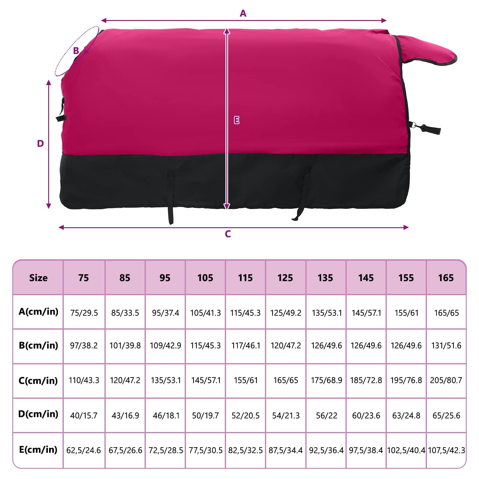 Pferdedecke Rosa und Schwarz 115 cm Polyester