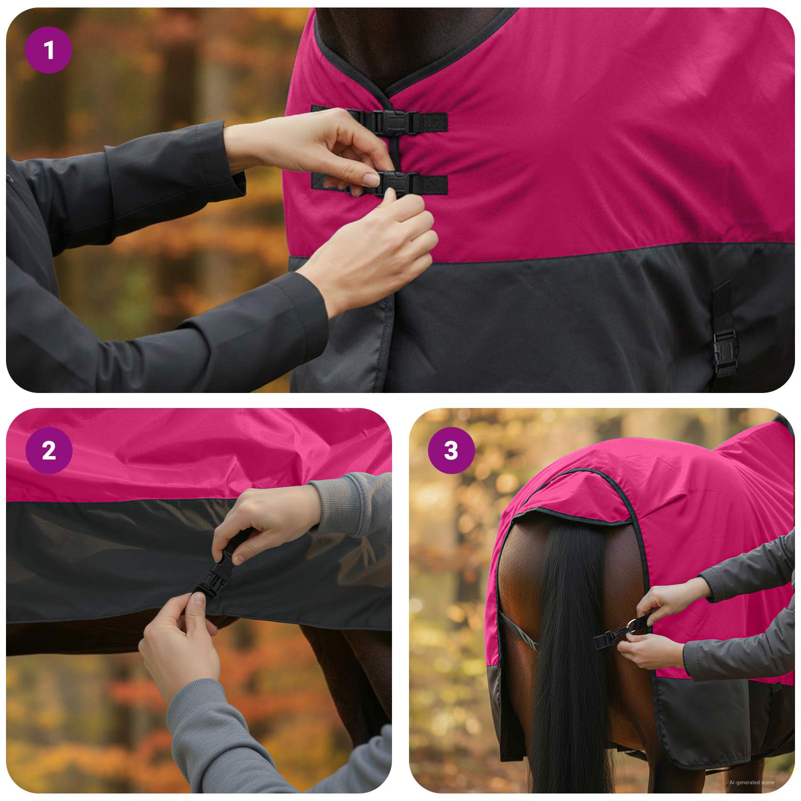Pferdedecke Rosa und Schwarz 125 cm Polyester