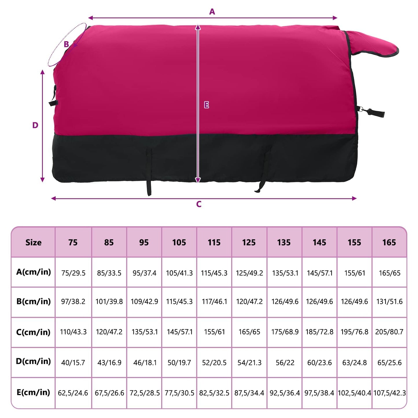 Pferdedecke Rosa und Schwarz 135 cm Polyester