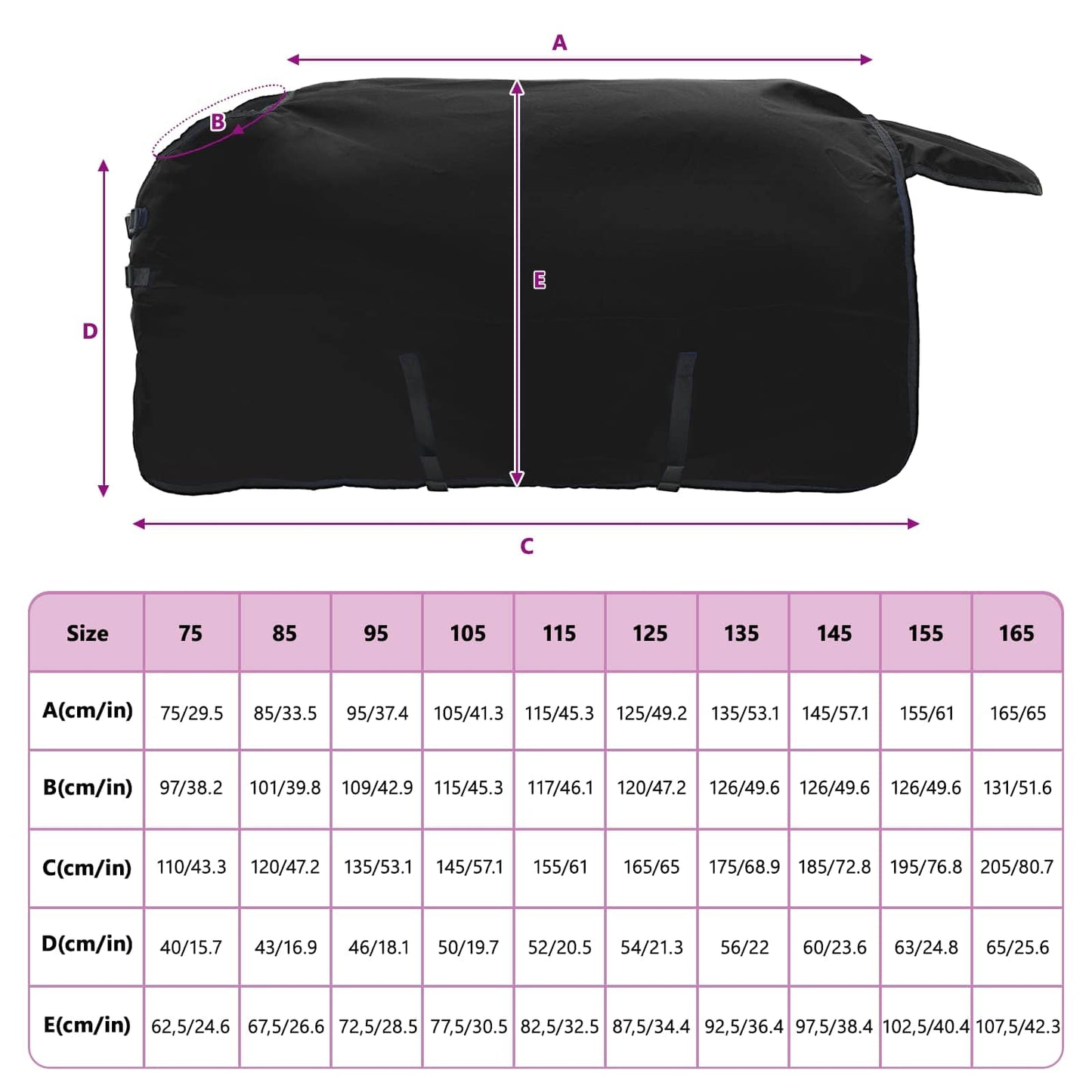 Pferdedecke Voll Schwarz 125 cm Polyester