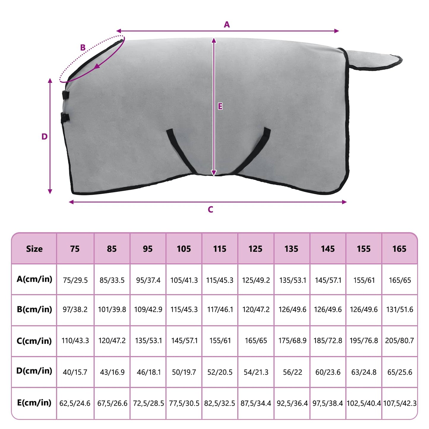 Pferdedecke Hellgrau und Rosa 115 cm Polyester-Fleece