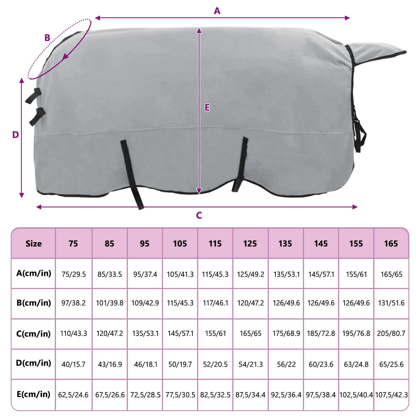 Pferdedecke Hellgrau und Rosa 145 cm Polyester-Fleece