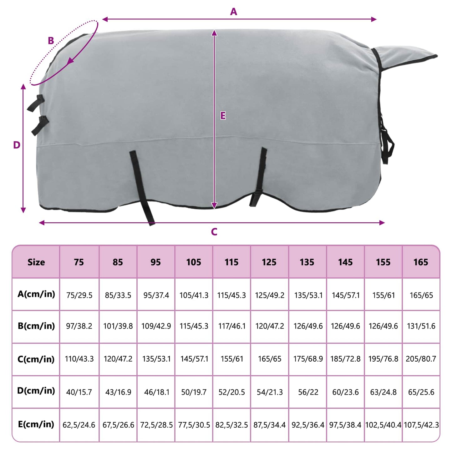 Pferdedecke Hellgrau und Rosa 155 cm Polyester-Fleece