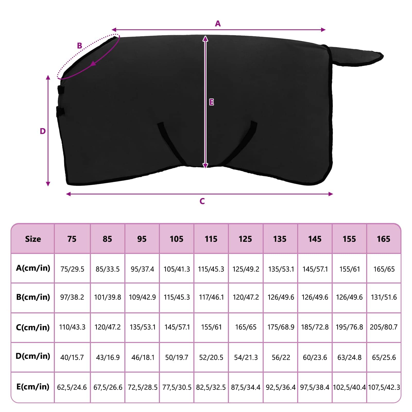 Pferdedecke Schwarz 85 cm Polyester-Fleece