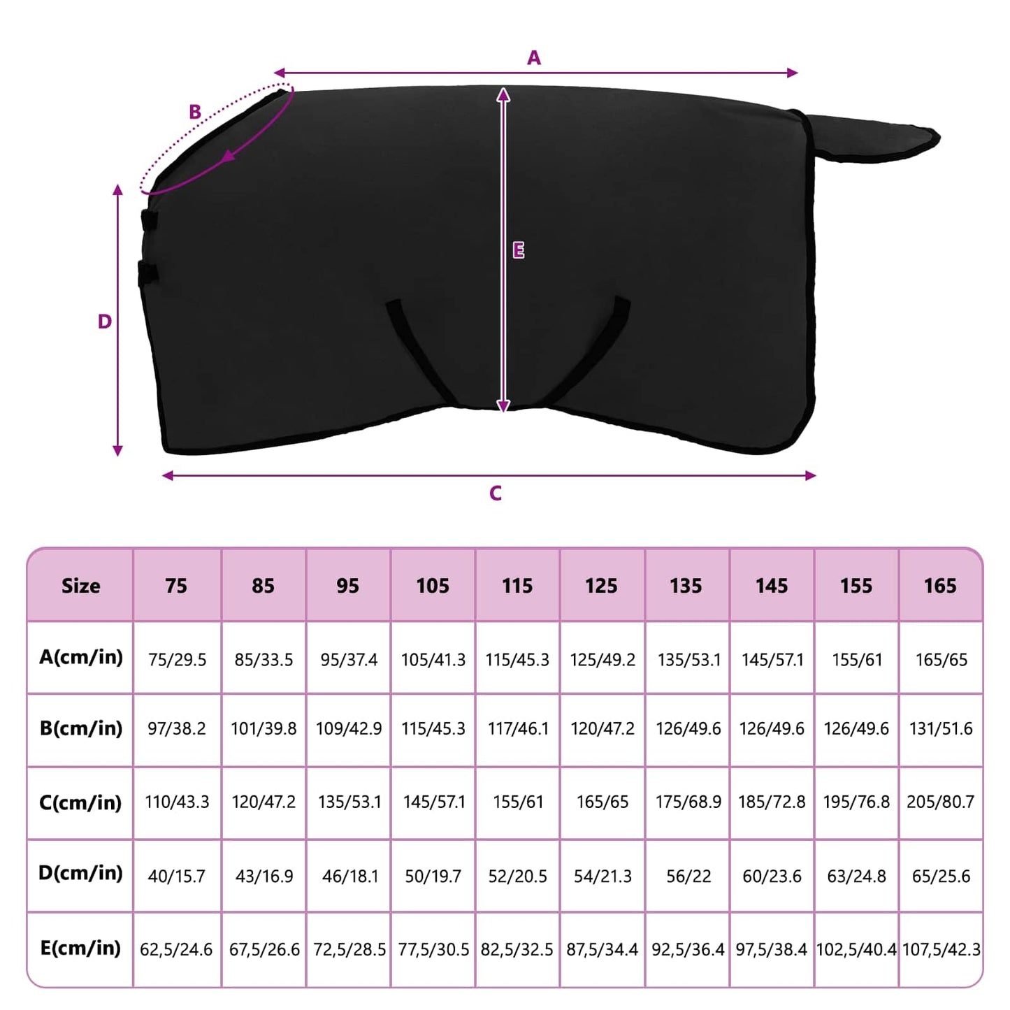 Pferdedecke Schwarz 115 cm Polyester-Fleece
